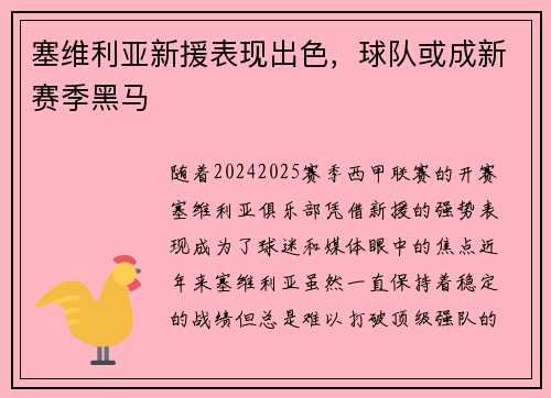 塞维利亚新援表现出色，球队或成新赛季黑马