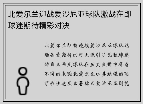 北爱尔兰迎战爱沙尼亚球队激战在即球迷期待精彩对决