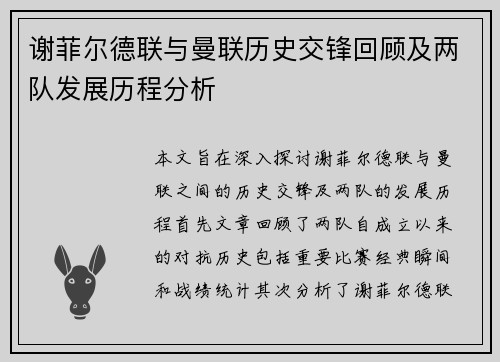 谢菲尔德联与曼联历史交锋回顾及两队发展历程分析