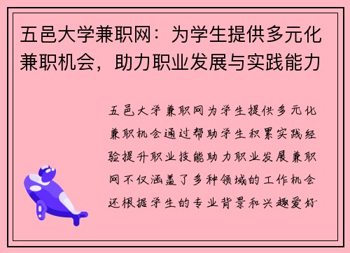 五邑大学兼职网：为学生提供多元化兼职机会，助力职业发展与实践能力提升