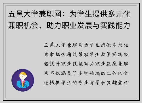 五邑大学兼职网：为学生提供多元化兼职机会，助力职业发展与实践能力提升