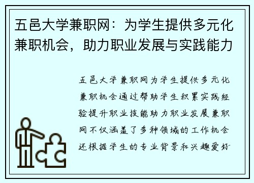 五邑大学兼职网：为学生提供多元化兼职机会，助力职业发展与实践能力提升