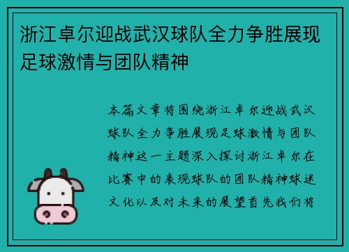 浙江卓尔迎战武汉球队全力争胜展现足球激情与团队精神